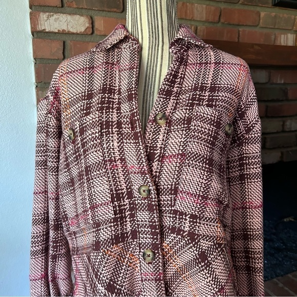 Anthropologie Hudson Plaid Shirt Jacket Shacket in Pink Maroon Sz XS NWOT - Picture 5 of 12